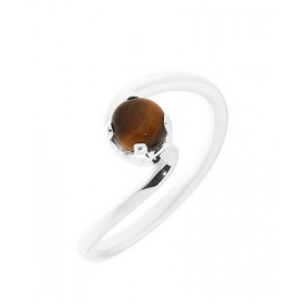 Bague Oeil tigre Argent Jolie monture croisée sertie d une pierre ronde 5mm Largeur monture (sur doigt, vue dessus) : 9mm