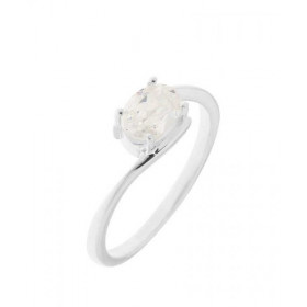Bague Argent sertie d un oxyde zirconium Pierre ovale 7x5mm sertie par 4 griffes Corps croisé