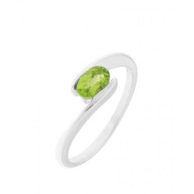 Bague corps croisée sertie d un Péridot Pierre ovale 6x4mm Largeur monture (sur doigt, vue dessus) : 4,5mm