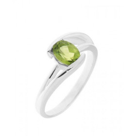 Bague Corps croisé Argent sertie d un Péridot Pierre ovale 7x5mm Sertissage Demi Clos Largeur monture (sur doigt, vue dess...