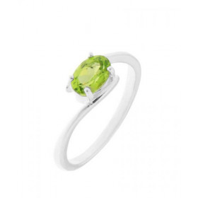 Bague Argent sertie d un Péridot Pierre ovale 7x5mm sertie par 4 griffes Corps croisé
