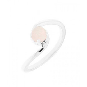 Bague Quartz Rose en Argent. Jolie monture croisée sertie d'une pierre ronde de 5mm. Largeur de la monture (sur doigt, vue...