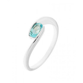 Bague Argent Corps Croisé Topaze Bleue Ovale 6x4mm