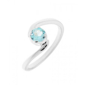 Bague Argent Corps Croisé  Topaze Bleue Ronde 5mm