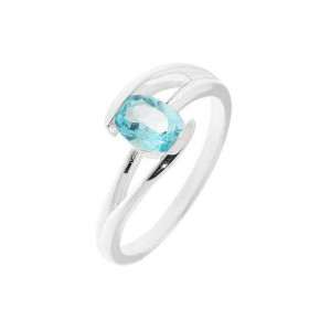 Bague Corps croisé Argent sertie d une Topaze Bleue Pierre ovale 7x5mm Sertissage Demi Clos Largeur monture (sur doigt, vu...