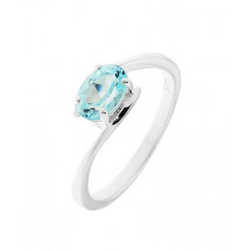 Bague Argent sertie d une Topaze Bleue Pierre ovale 7x5mm sertie par 4 griffes Corps croisé