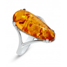 Bague argent une ambre 8x19mm Ambre couleur cognac Largueur monture (sur doigt, vue dessus) : 20mm