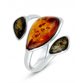  Bague argent des ambres couleur verte cognac au style moderne Largueur monture (sur doigt, vue dessus) : 21mm 