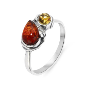 Bague Argent et Ambre Multicolore