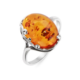 Bague Argent et Ambre Ovale 14x10. Bague sertie d'une pierre ovale de 14x10mm