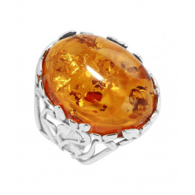Bague argent une ambre ovale 15x20mm Ambre couleur cognac
