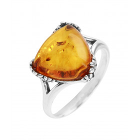 Bague argent une ambre forme triangulaire 12x12mm Ambre couleur cognac