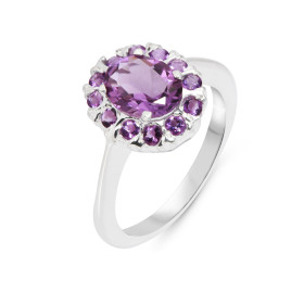 Bague Argent 925 Am&eacute;thyste sertie d une pierre 9x7mm 12 pierres 2mm Dimensions du motif : 13x12mm 