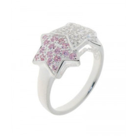 Bague Argent Etoile Oxyde Blanc et Rose