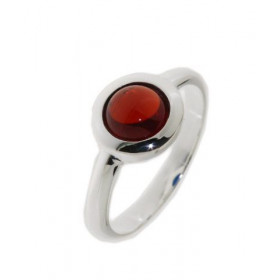 Bague Argent 925 Grenat. Pierre ronde de 7mm. Largeur sur doigt (vue de dessus) : 10mm. 