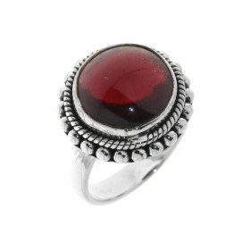 Bague Argent  Grenat Cabochon Rond 12mm