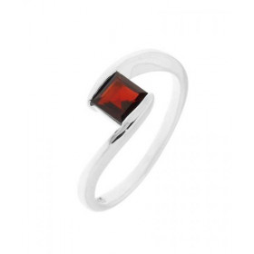 Bague Grenat Argent Monture croisée sertie d une pierre carrée 5mm Sertissage demi clos Largeur monture (sur doigt, vue de...