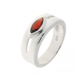 Bague Argent 925 Grenat , modèle large ajouré serti d une pierre taille navette 8x5mm 