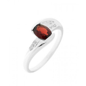 Bague Argent Grenat Oxyde zirconium Pierre centrale ovale 7x5mm Entourage composé 6 oxydes zirconium