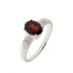 Bague Argent 925 sertie d un Grenat ovale mesurant 8x6mm 20 oxydes 1,5mm diamètre