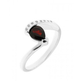 Bague Argent Grenat Oxyde zirconium Pierre taillée poire mesurant 7x5mm Sertissage Demi Clos Entourage composé d oxydes zi...