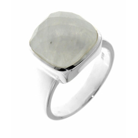 Bague Argent 925 Labradorite sertie d'une pierre facettée taille coussin de 12x12 mm. 