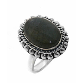 Bague Argent 925 Labradorite sertie d'une pierre ovale taille cabochon de 14x10mm. 