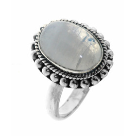 Bague Argent 925 Labradorite sertie d'une pierre ovale taille cabochon de 14x10mm. 