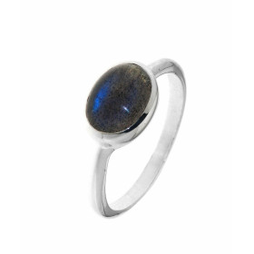 Bague Argent 925 Labradorite sertie d'une pierre ovale taille cabochon de 9x7mm. 