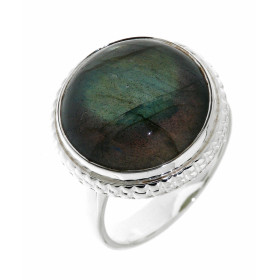 Bague Argent 925 Labradorite sertie d'une pierre ronde taille cabochon de 15 mm de diamètre. 