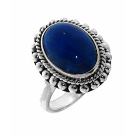 Bague Argent 925 Lapis Lazuli sertie d'une pierre ovale taille cabochon de 14x10mm. 