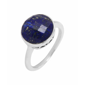 Bague en Argent 925 et Lapis Lazuli. Pierre ronde taille dome de 12mm de diamètre. Serti Clos. 