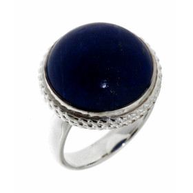 Bague Argent 925 Lapis Lazuli sertie d'une pierre ronde taille cabochon de 15 mm de diamètre. 