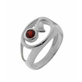 Bague Argent  Motif Fleur et Grenat 4mm