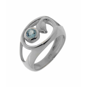 Bague Argent Motif Fleur Topaze Bleue 4mm