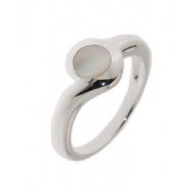 Bague Argent 925 Nacre. Pierre ronde de 6mm. Largeur sur doigt (vue de dessus) : 9mm. 