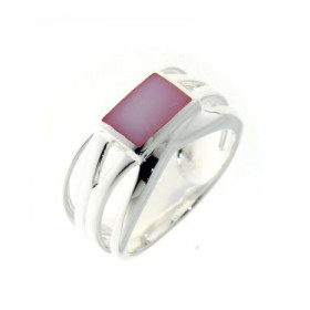 Rose Bague Argent 925 Nacre Rose. Largeur sur doigt (vue de dessus) : 11mm. 