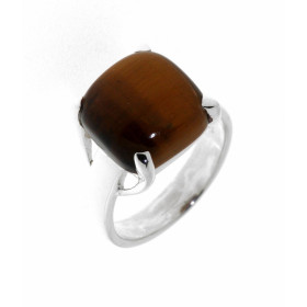 Bague Argent 925 et Oeil de Tigre sertie d'une pierre taille coussin de 12x12mm. 