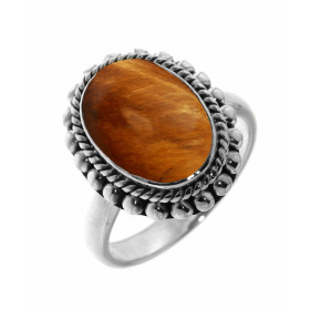 Bague Argent 925 Oeil Tigre sertie d une pierre ovale taille cabochon 14x10mm 