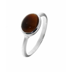 Bague Argent 925 et Oeil de Tigre sertie d'une pierre ovale taille cabochon de 9x7mm. 