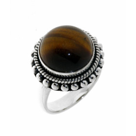 Bague Argent  Oeil de tigre Rond 12mm