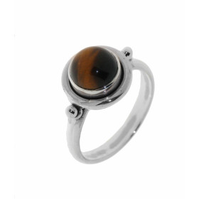 Bague Argent  Oeil de tigre Rond 9mm