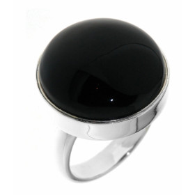 Bague Argent 925 Onyx. Cette bague est sertie d'une pierre Onyx de 20mm de diamètre. La pierre est ronde et taillée en cab...