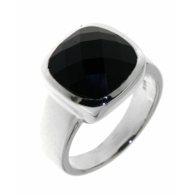 Bague Argent 925 Onyx sertie d'une pierre facettée taille coussin de 12x12 mm. 