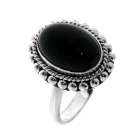 Bague Argent 925 Onyx sertie d une pierre ovale taille cabochon 14x10mm 