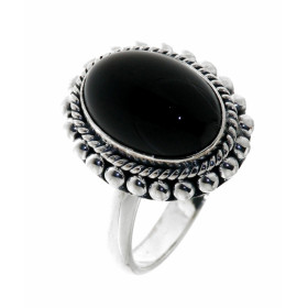 Bague Argent 925 Onyx sertie d'une pierre ovale taille cabochon de 14x10mm. 