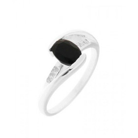 Bague Argent Onyx Oxyde zirconium Pierre centrale ovale 7x5mm Entourage composé 6 oxydes zirconium