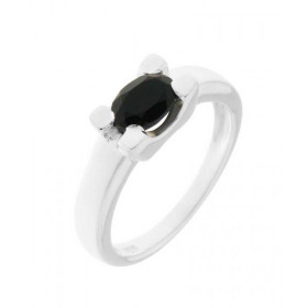 Bague Onyx Argent Pierre ovale 7x5mm sertie par 4 grosses griffes Largeur monture (sur doigt, vue dessus) : 6,5mm