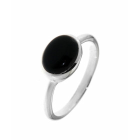 Bague Argent 925 Onyx sertie d'une pierre ovale taille cabochon de 9x7mm. 