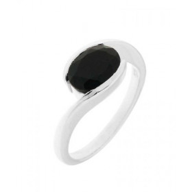 Bague Corps croisé Argent sertie d un Onyx Pierre ovale 9x7mm Serti Demi Clos Largeur monture (sur doigt, vue dessus) : 8mm